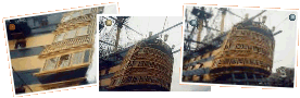 Les bouteilles et le tableau arri�re du H.M.S. Victory